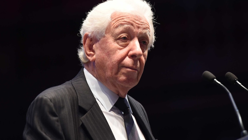 Frank Lowy delivers his retirement speech to shareholders during the scentre annual agm.