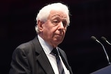 Frank Lowy delivers his retirement speech to shareholders during the scentre annual agm.