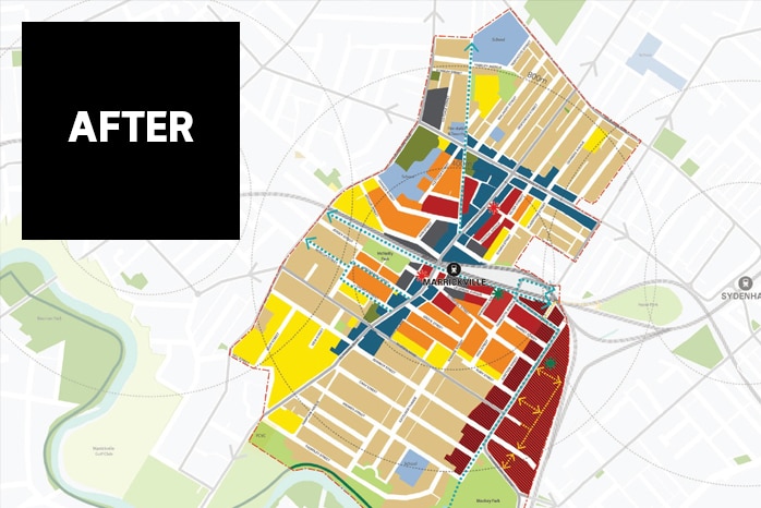 A map showing housing density in Marrickville.