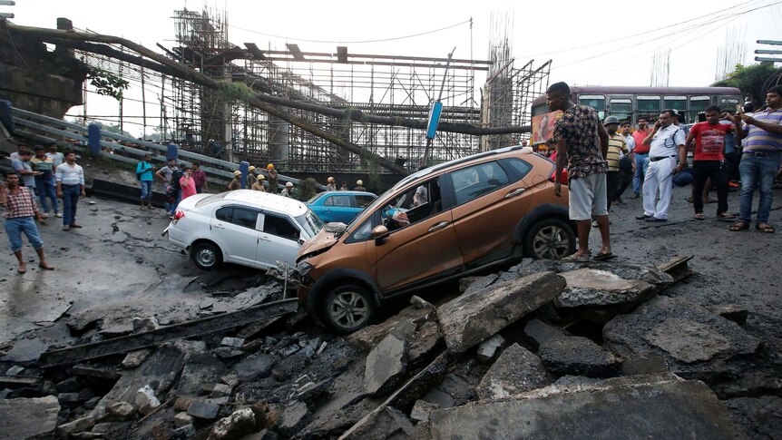 Bridge collapse wreckage India