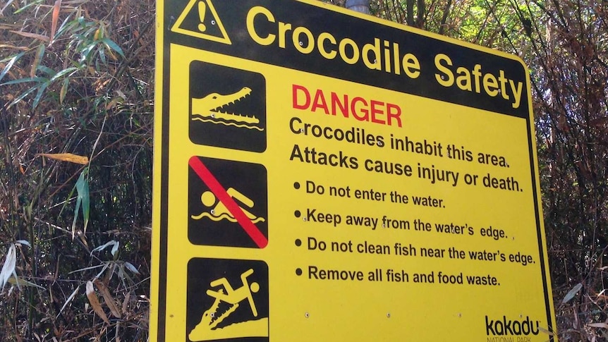 A crocodile safety warning at a Kakadu National Park billabong, where 62-year-old Bill Scott was taken in 2014.