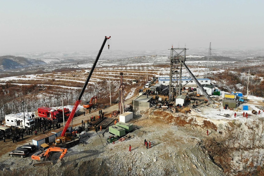 An aerial photo of the mine site in China's Shandong province