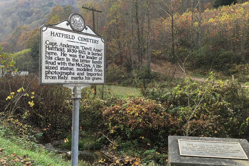 A sign signalling the burial of William Anderson Hatfield.