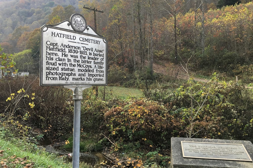 A sign signalling the burial of William Anderson Hatfield.