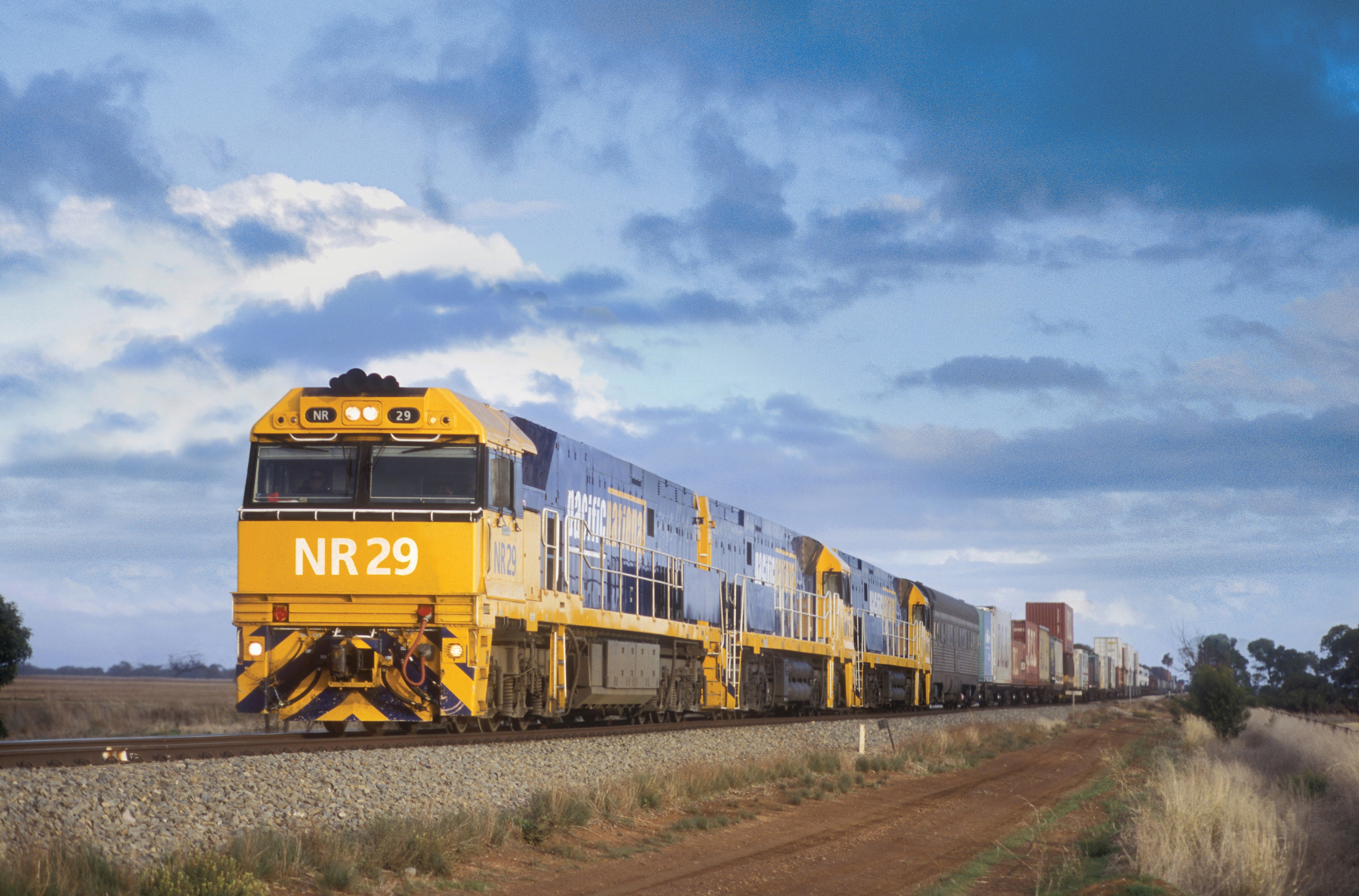 Freigh train going through the countryside