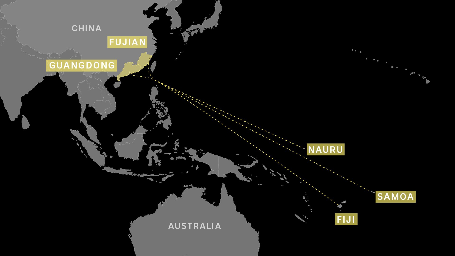 A map shows early Chinese migrants arrived in the Pacific from China in the late 1800s.