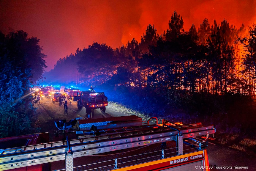 Firefighters fight a fire in south-western France
