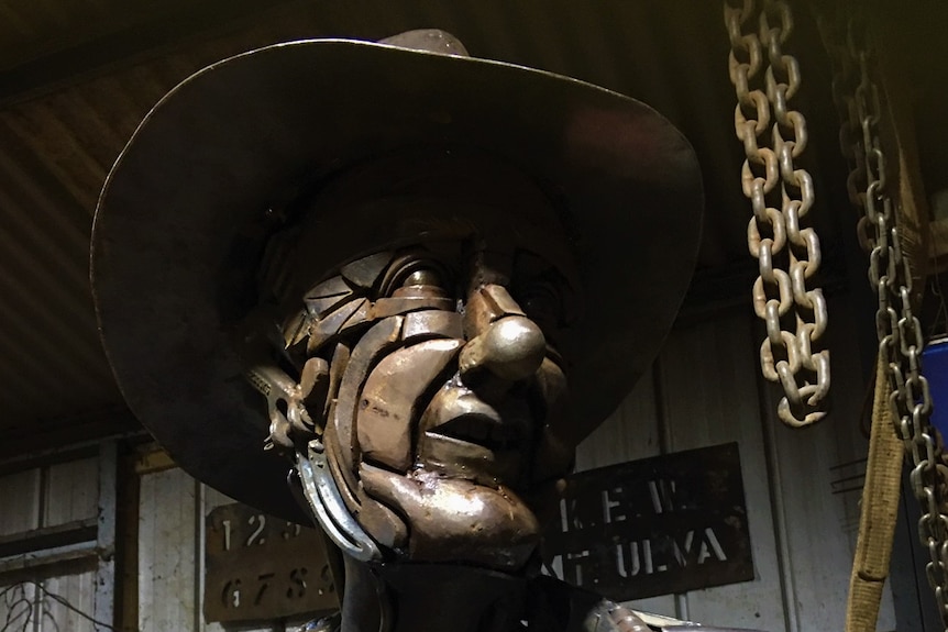 A metal sculpture of the late Deputy PM Tim Fischer made by Andrew Whitehead