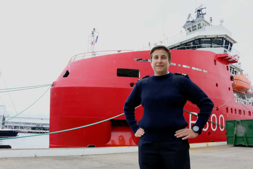 Captain Celine Tuccelli in front of L'Astrolabe