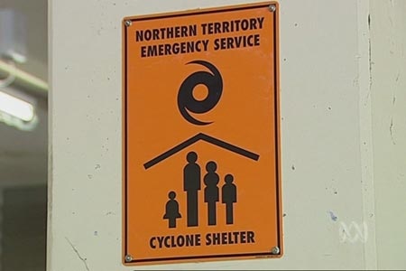 Cyclone warning shelter sign