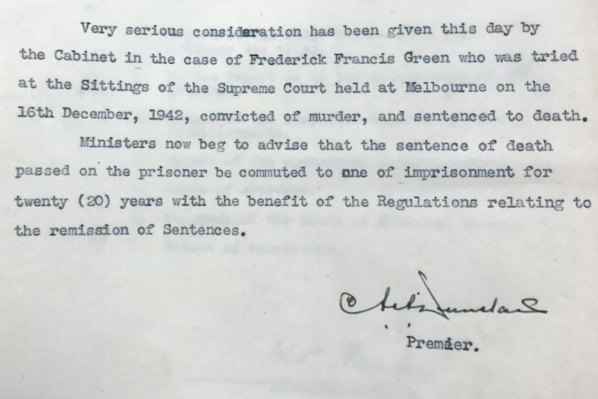 A letter to the Governor typed on Victorian State Government letterhead, signed by the Premier.