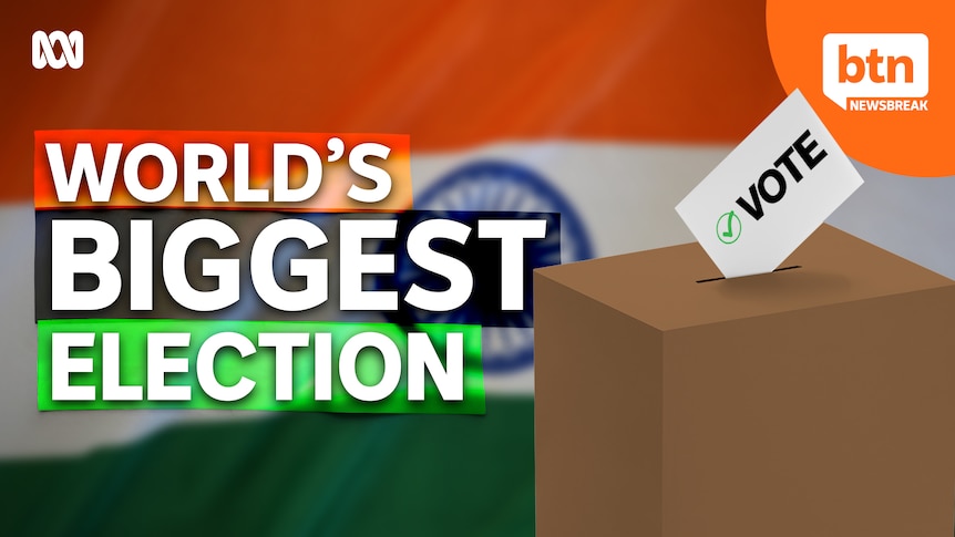 A ballot box with the Indian flag in the background.