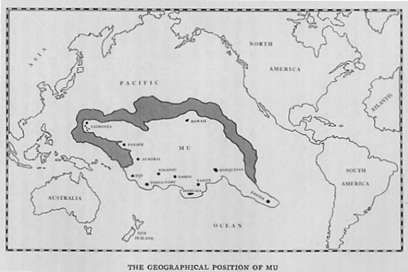 A map showing the location of the fabled lost continent of Mu.