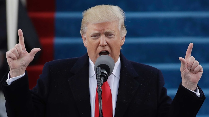 President Donald Trump delivers his inaugural address