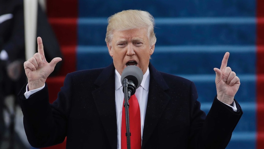 President Donald Trump delivers his inaugural address