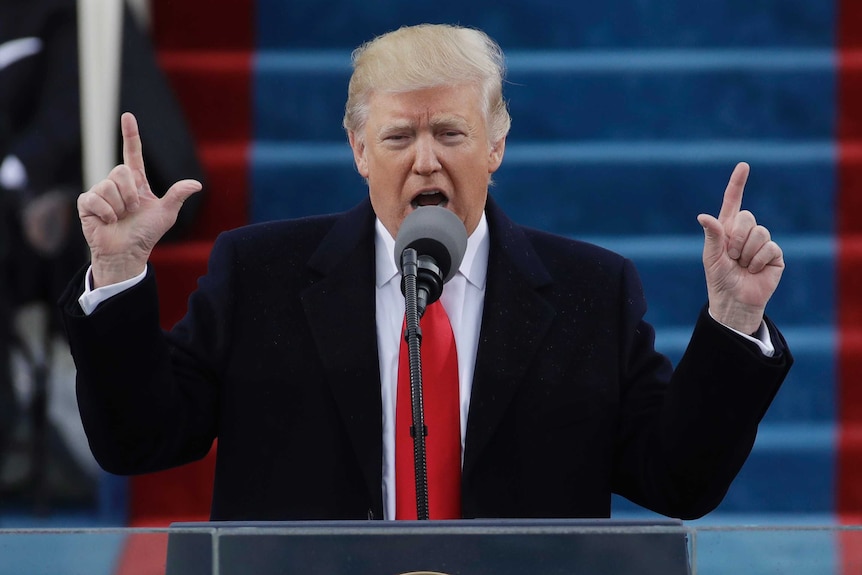 President Donald Trump delivers his inaugural address