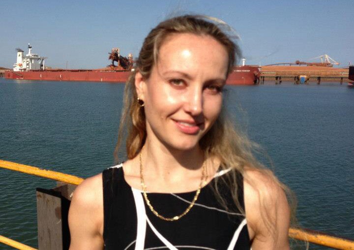 A head and shoulder shot of Veronica Macpherson will a Pilbara port in the background.