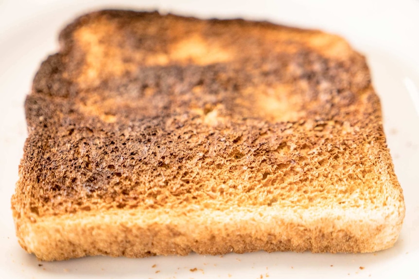 A burnt piece of white toast