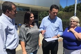 SA Best candidate Kelly Gladigau (second from left) and Nick Xenophon with Murray Bridge locals Rex and Mandy.