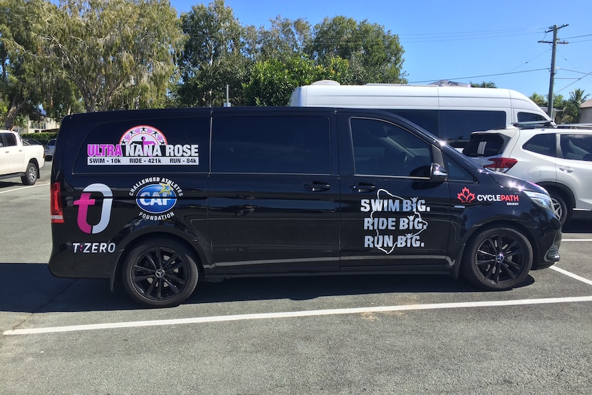 A black van parked outside 