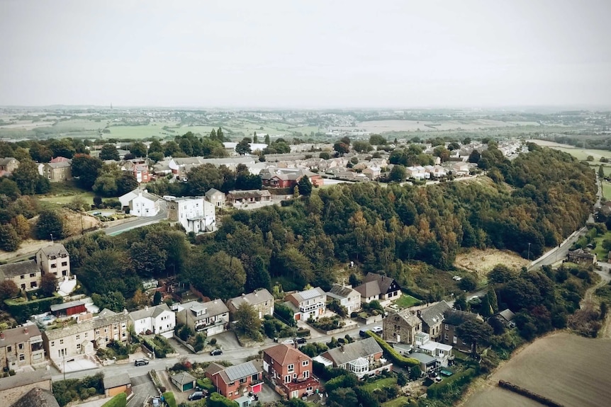 A birds eye view of the town Overton, Wakefield in West Yorkshire.