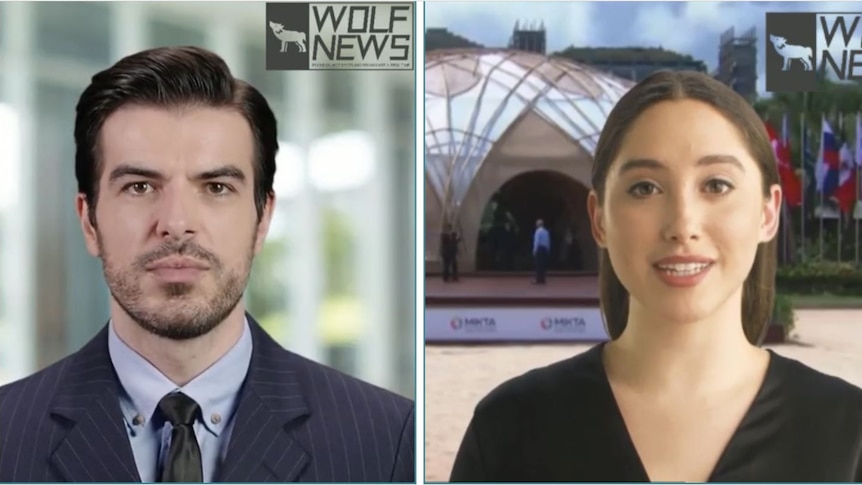 Two deepfake news presenters - one male and one female.
