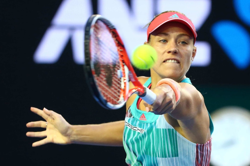 Upset victory ... Angelique Kerber plays a backhand return against Serena Williams