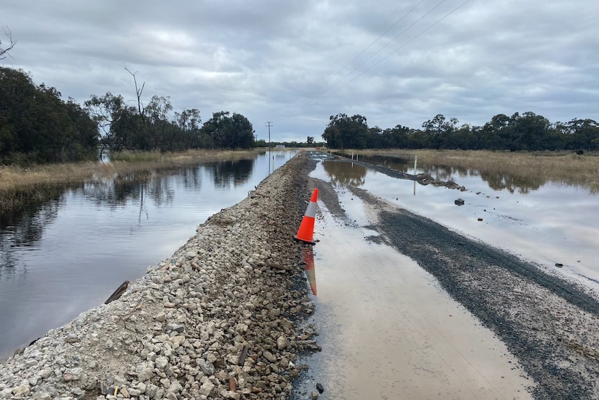 Floodwaters around a levee