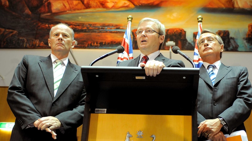 Former Finance minister Lindsay Tanner, former prime minister Kevin Rudd and former treasurer Wayne Swan.