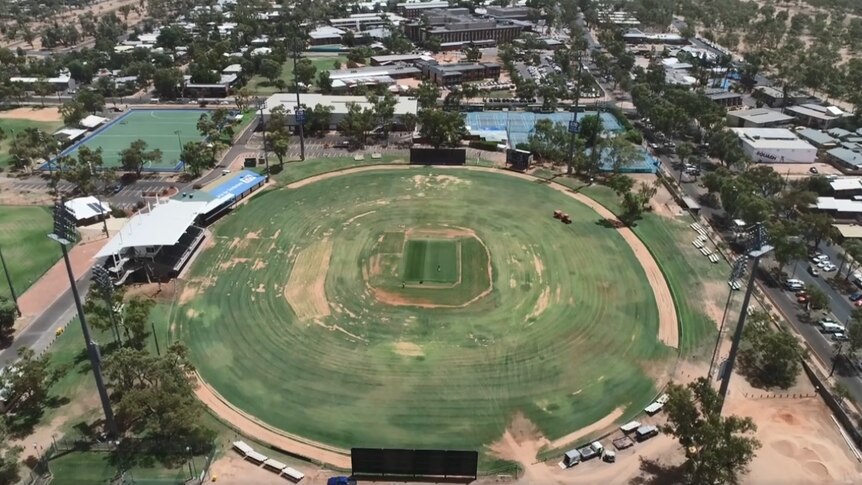 Drone footage shows dry patches on the ground