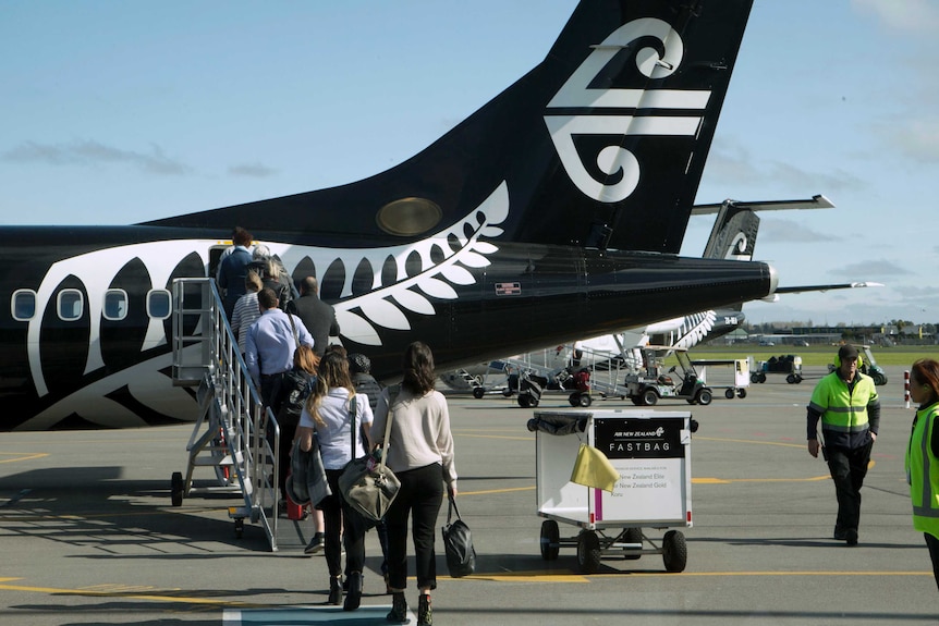 Passengers board an Air New Zealand flight at Christchurch Airport