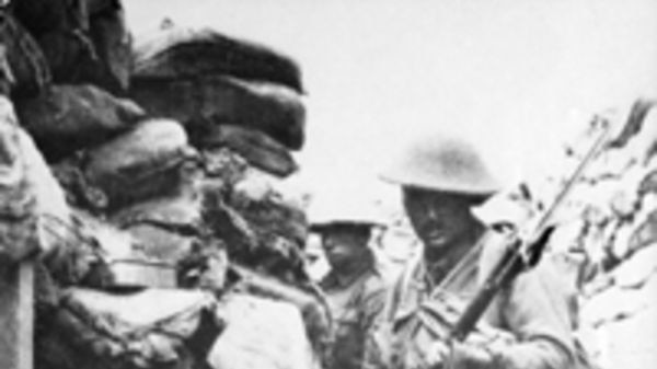 Men of the 53rd battalion at the front line minutes before launching the attack in Fromelles.