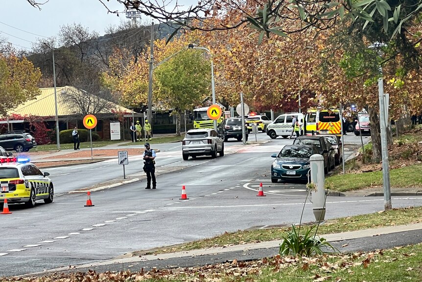 Police at the scene of an incident in Lyneham, Canberra
