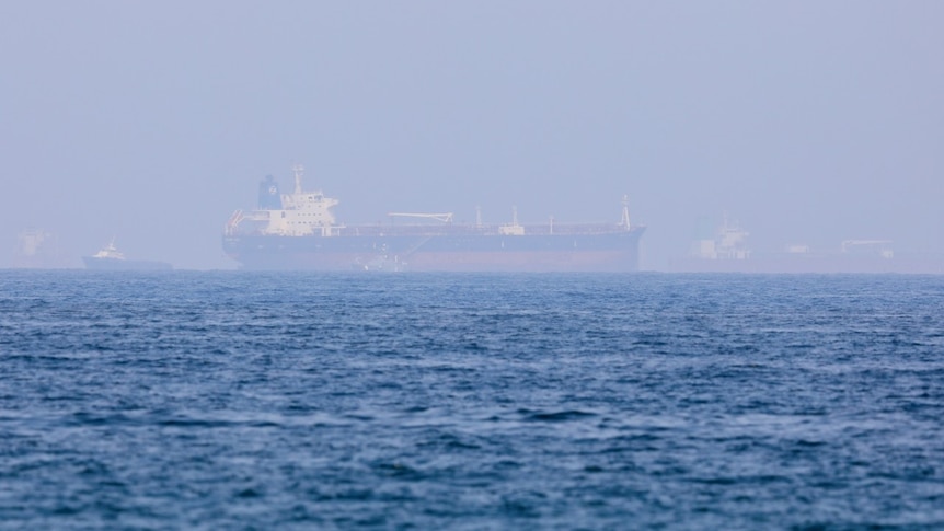 A ship is seen at sea