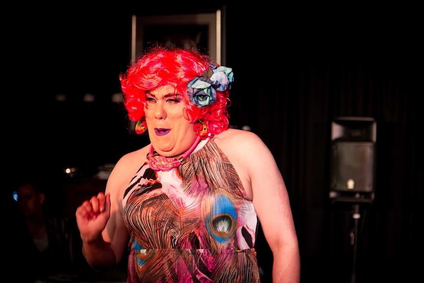 MadB the drag queen performing a lip sync.