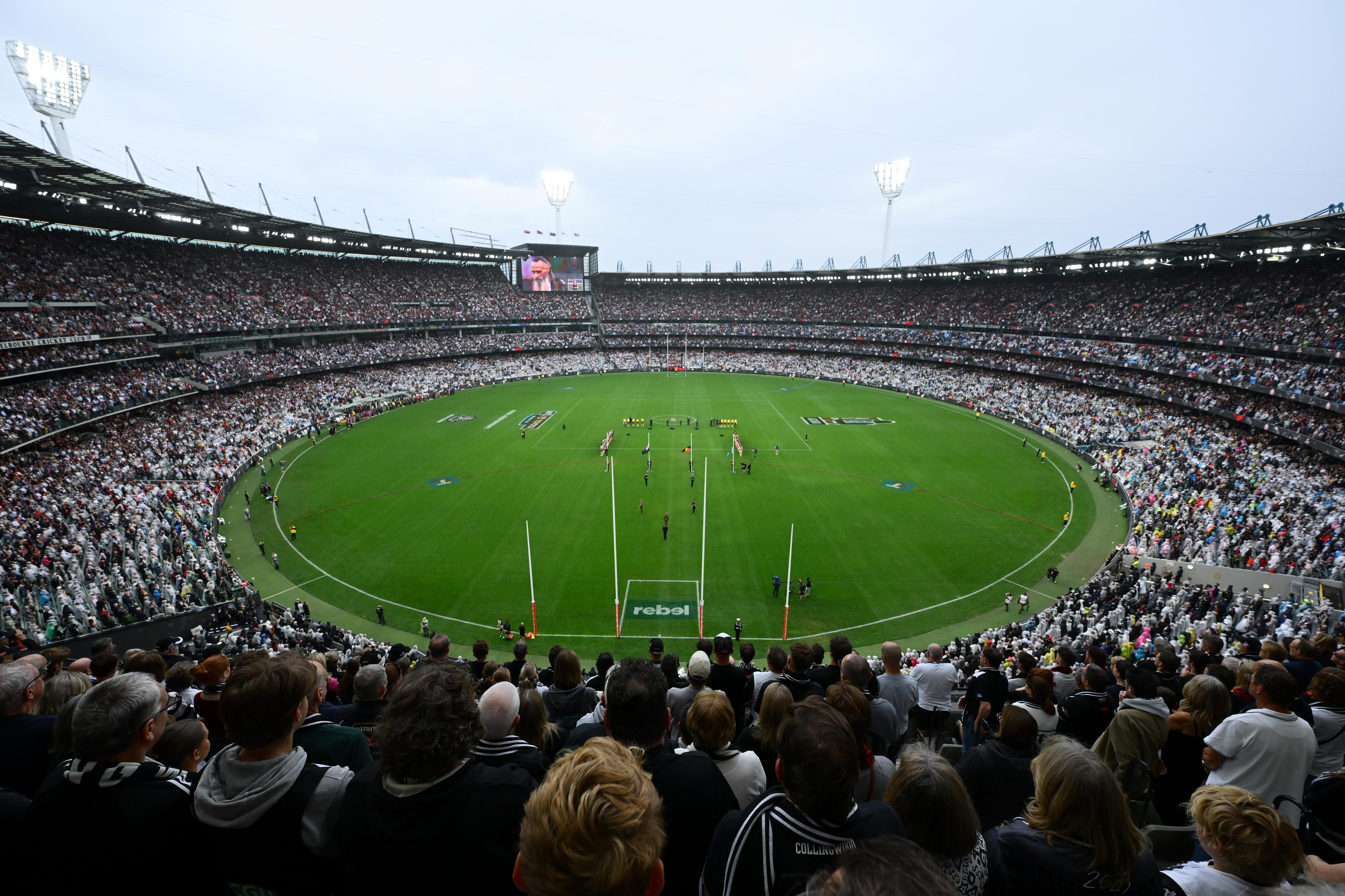 An aerial view of the MCG for the Anzac Day match.