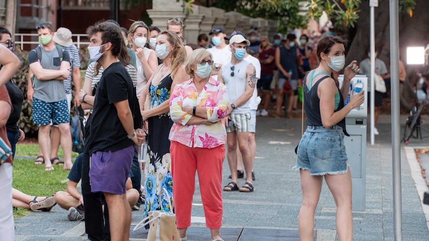 People wear face masks outside Royal Perth Hospital.