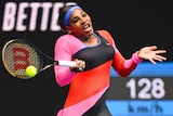 Serena Williams plays a forehand return against Laura Siegemund at the Australian Open.