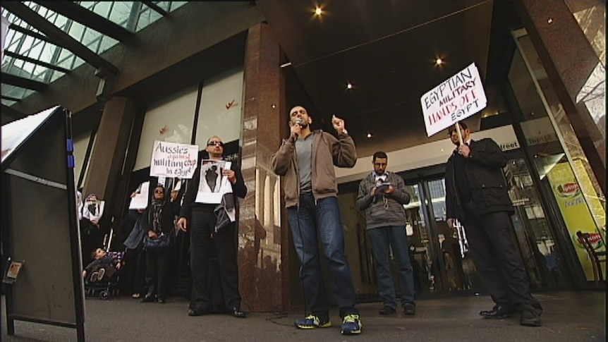 Egyptians in Australia protest outside the Egyptian consulate in Melbourne