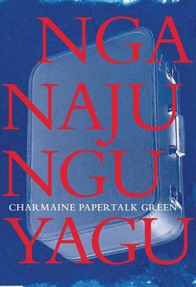 A book cover features a blue suitcase with the text 'Nganajungu Yagu' overlaid in red.