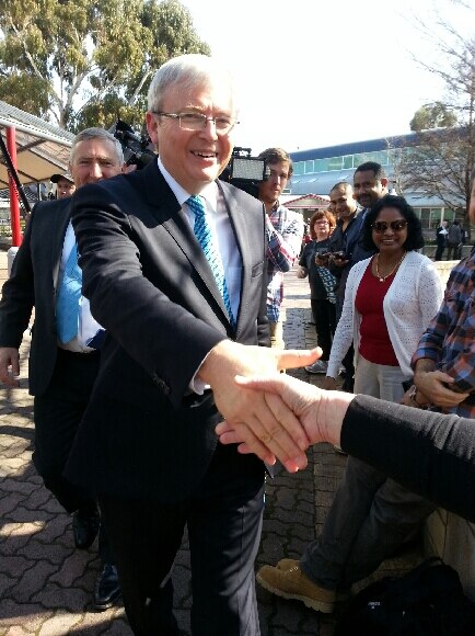 Prime Minister Kevin Rudd visits the University of Tasmania Launceston campus.