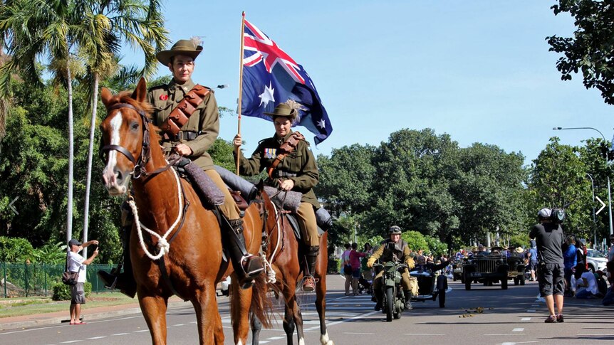 People participate in Townsville Anzac Day march