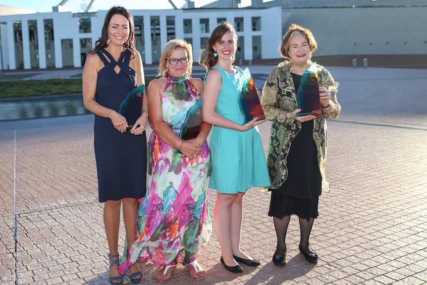 Juliette Wright, Rosie Batty, Drisana Levitzke-Gray, Jackie French win Australian of the Year category awards.