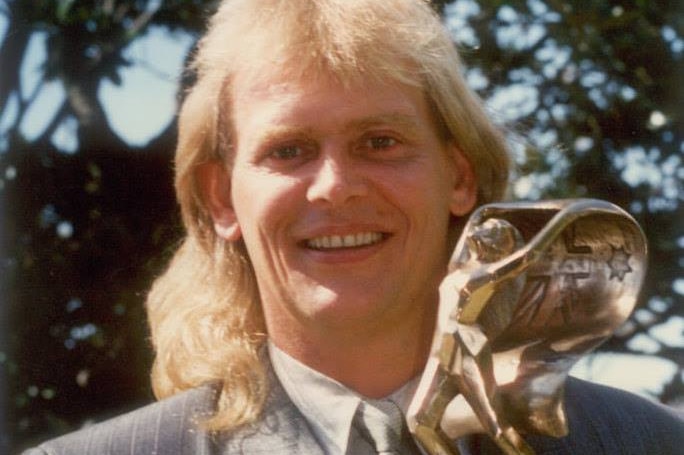 John Farnham pictured in 1987 with his Australian of the year trophy.
