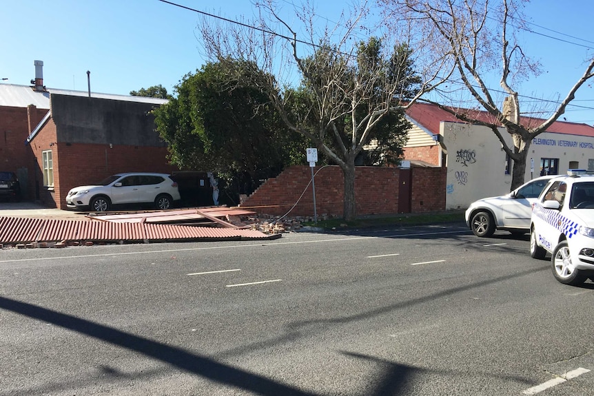 A fence blown down in Ascot Vale, in Melbourne's north west.