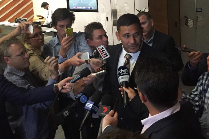 Justin Hodges speaks to media