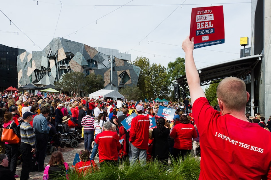 Crowds gather for NDIS rally in Melbourne