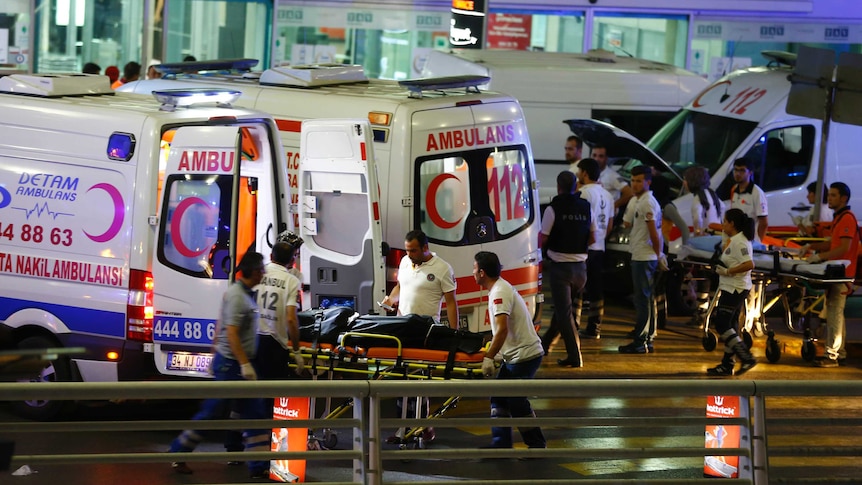 Ambulances at Ataturk Airport following the blasts