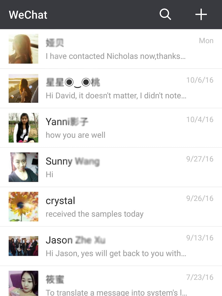 Wechat screen shots