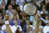 Mark Philippoussis celebrates powers into final